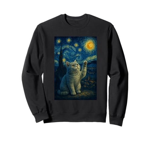 Sternennacht Katze Van Gogh Geschenk Britisch Kurzhaar Mama Sweatshirt von Black Cat Starry Night Van Gogh Cat Lovers