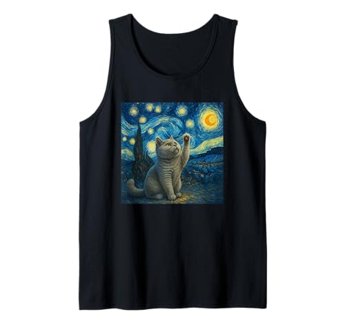 Sternennacht Katze Van Gogh Geschenk Britisch Kurzhaar Mama Tank Top von Black Cat Starry Night Van Gogh Cat Lovers
