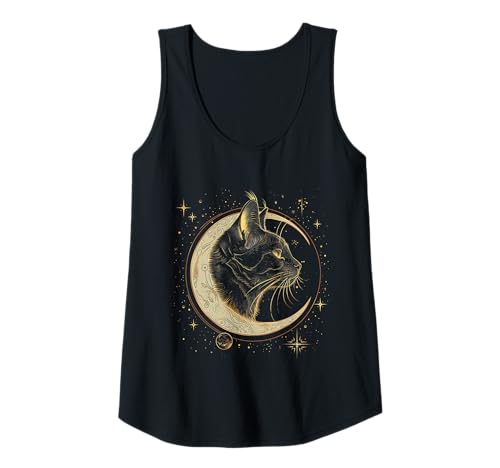 Damen Katze Halbmond Gothic Hexe Schwarz Katzenliebhaber Tank Top von Black Cat & Crescent Moon