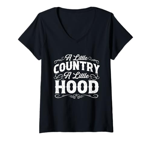 Damen A Little Country A Little Hood Cowboy Western Rodeo, Schwarz T-Shirt mit V-Ausschnitt Damen A Little Country A Little Hood Cowboy Western Rodeo, Schwarz T-Shirt mit V-Ausschnitt von Black Cowboy Merch