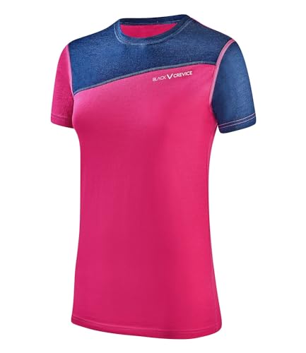 Black Crevice Damen Merino T-Shirt, pink/Blue, 36 von Black Crevice