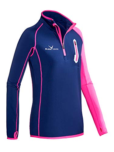 Black Crevice Damen Microfleece Zipper Shirt Second Layer, Steel Blue/pink, 36 von Black Crevice