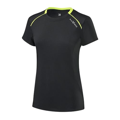 Black Crevice Damen Sport T-Shirt, Black/Yellow, 38 von Black Crevice