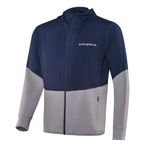 Black Crevice Herren Merino/Baumwolle Second Layer mit Kapuze in Dark Blue/Grey I Größe XXL I 100% Merino Wolle Innen & 100% Baumwolle Außen I Mit nützlichen Taschen I Ideal für kühle Tage von Black Crevice