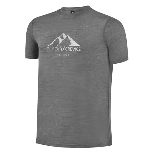 Black Crevice Herren Merino T-Shirt Anthrazit I Größe L I T-Shirt mit Rundhalsausschnitt I 38% Merino Wolle, 57% Tencel™ Lyocell, 5% Elastane I Atmungsaktiv & Feuchtigkeitsregulierend von Black Crevice