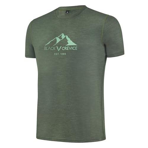 Black Crevice Herren Merino T-Shirt Forest Green I Größe S I T-Shirt mit Rundhalsausschnitt I 38% Merino Wolle, 57% Tencel™ Lyocell, 5% Elastane I Atmungsaktiv & Feuchtigkeitsregulierend von Black Crevice