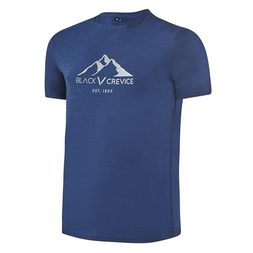 Black Crevice Herren Merino T-Shirt Steel Blue I Größe S I T-Shirt mit Rundhalsausschnitt I 38% Merino Wolle, 57% Tencel™ Lyocell, 5% Elastane I Atmungsaktiv & Feuchtigkeitsregulierend von Black Crevice