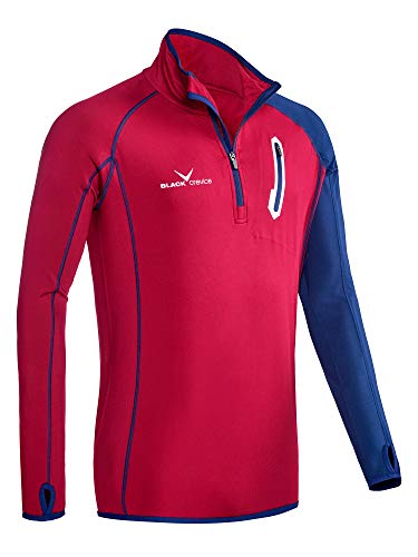 Black Crevice Herren Microfleece Zipper Shirt Second Layer, Blood red/Steel Blue, S von Black Crevice