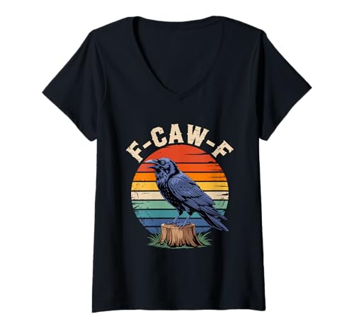 Damen F-Caw-F Raven Moon Gothic Halloween Black Crow Bird Lover T-Shirt mit V-Ausschnitt Damen F-Caw-F Raven Moon Gothic Halloween Black Crow Bird Lover T-Shirt mit V-Ausschnitt von Black Crow CAWF Raven Lunar Night Mystery Apparel