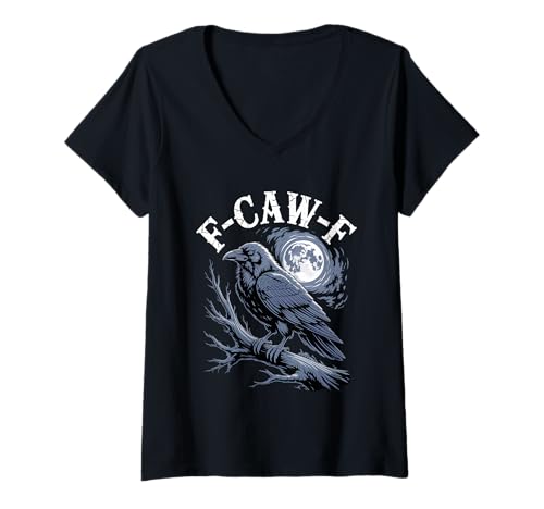 Damen F-Caw-F Raven Moon Gothic Halloween Black Crow Bird Lover T-Shirt mit V-Ausschnitt Damen F-Caw-F Raven Moon Gothic Halloween Black Crow Bird Lover T-Shirt mit V-Ausschnitt von Black Crow CAWF Raven Lunar Night Mystery Apparel