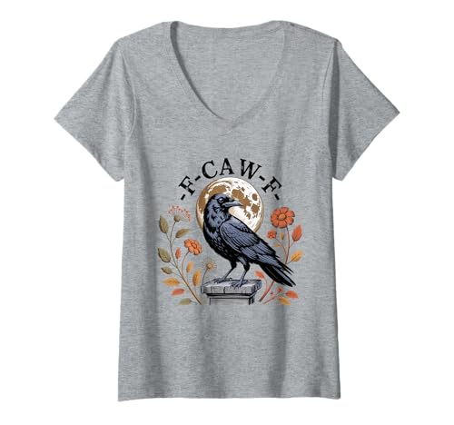 Damen F-Caw-F Raven Moon Gothic Halloween Black Crow Bird Lover T-Shirt mit V-Ausschnitt Damen F-Caw-F Raven Moon Gothic Halloween Black Crow Bird Lover T-Shirt mit V-Ausschnitt von Black Crow CAWF Raven Lunar Night Mystery Apparel