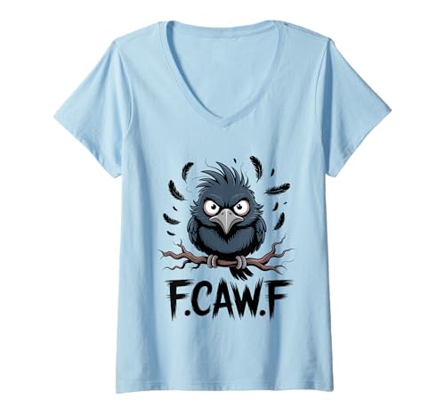 Damen F-Caw-F Raven Moon Gothic Halloween Black Crow Bird Lover T-Shirt mit V-Ausschnitt Damen F-Caw-F Raven Moon Gothic Halloween Black Crow Bird Lover T-Shirt mit V-Ausschnitt von Black Crow CAWF Raven Lunar Night Mystery Apparel