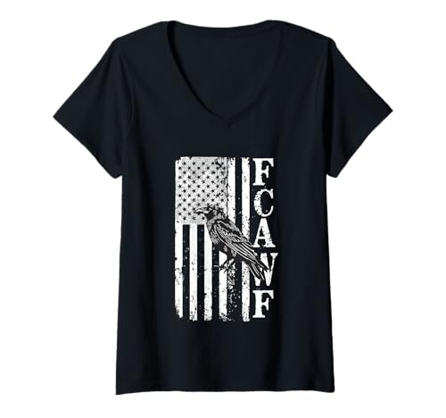 Damen F-Caw-F Raven Moon Gothic Halloween Black Crow Bird Lover T-Shirt mit V-Ausschnitt von Black Crow CAWF Raven Lunar Night Mystery Apparel