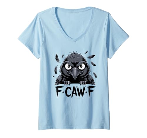 Damen F-Caw-F Raven Moon Gothic Halloween Black Crow Bird Lover T-Shirt mit V-Ausschnitt Damen F-Caw-F Raven Moon Gothic Halloween Black Crow Bird Lover T-Shirt mit V-Ausschnitt von Black Crow CAWF Raven Lunar Night Mystery Apparel