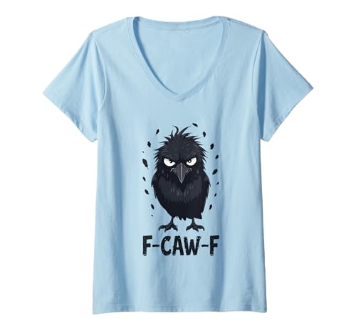 Damen F-Caw-F Raven Moon Gothic Halloween Black Crow Bird Lover T-Shirt mit V-Ausschnitt Damen F-Caw-F Raven Moon Gothic Halloween Black Crow Bird Lover T-Shirt mit V-Ausschnitt von Black Crow CAWF Raven Lunar Night Mystery Apparel