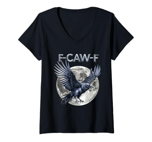 Damen F-Caw-F Raven Moon Gothic Halloween Black Crow Bird Lover T-Shirt mit V-Ausschnitt Damen F-Caw-F Raven Moon Gothic Halloween Black Crow Bird Lover T-Shirt mit V-Ausschnitt von Black Crow CAWF Raven Lunar Night Mystery Apparel