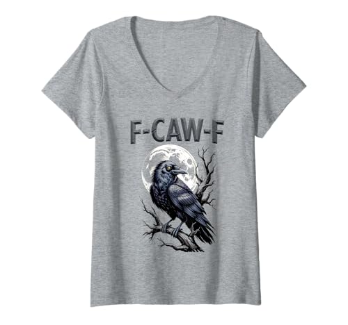 Damen F-CAW-F Black Crow Lustiger Vogel Mond Gothic Humor T-Shirt mit V-Ausschnitt Damen F-CAW-F Black Crow Lustiger Vogel Mond Gothic Humor T-Shirt mit V-Ausschnitt von Black Crow F-Caw-F Adult Dark Humor
