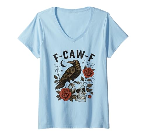 Damen Black Crow F-Caw-F Funny Halloween Moon Gothic Adult Humor T-Shirt mit V-Ausschnitt von Black Crow F-Caw-F Halloween Gothic Adult Humor NS