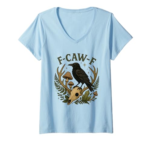 Damen Black Crow F-Caw-F Funny Halloween Moon Gothic Adult Humor T-Shirt mit V-Ausschnitt von Black Crow F-Caw-F Halloween Gothic Adult Humor NS