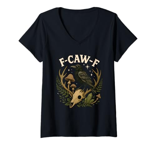 Damen Black Crow F-Caw-F Funny Halloween Moon Gothic Adult Humor T-Shirt mit V-Ausschnitt von Black Crow F-Caw-F Halloween Gothic Adult Humor NS