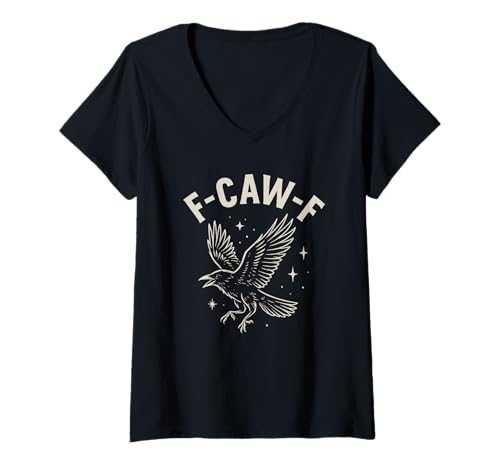 Damen Black Crow F-Caw-F Funny Halloween Moon Gothic Adult Humor T-Shirt mit V-Ausschnitt von Black Crow F-Caw-F Halloween Gothic Adult Humor NS