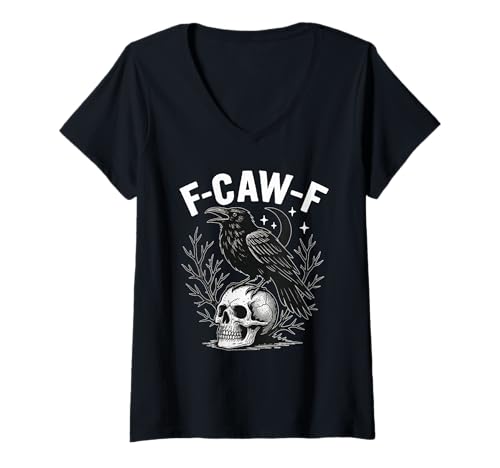 Damen Black Crow F-Caw-F Funny Halloween Moon Gothic Adult Humor T-Shirt mit V-Ausschnitt von Black Crow F-Caw-F Halloween Gothic Adult Humor NS