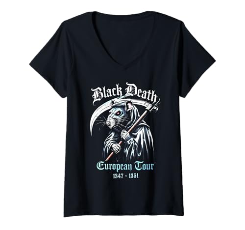 Damen Black Death European Tour 1347-1352, Pestrattenreiter T-Shirt mit V-Ausschnitt Damen Black Death European Tour 1347-1352, Pestrattenreiter T-Shirt mit V-Ausschnitt von Black Death