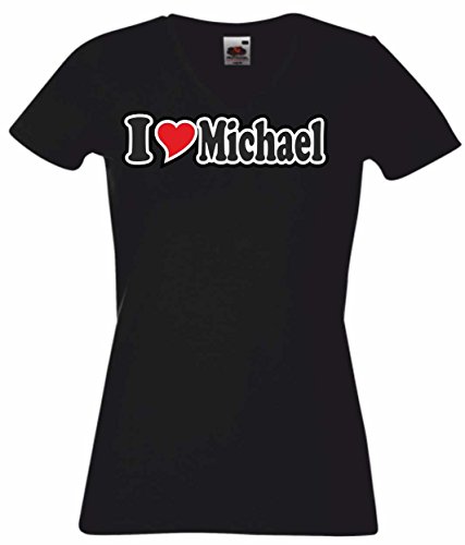 T-Shirt - Damen - schwarz - M - V-Ausschnitt - Ich Liebe mit Herz - I Love Michae - Bedruckt - lustig witzige Sprüche - Name - Fasching Party Fun Sport T-Shirt - Damen - schwarz - M - V-Ausschnitt - Ich Liebe mit Herz - I Love Michae - Bedruckt - lustig witzige Sprüche - Name - Fasching Party Fun Sport von Black Dragon