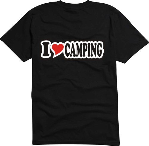 T-Shirt - Herren - schwarz - L - I Love Heart - I Love Camping - Bedruckt - lustig witzige Sprüche - Name - Fasching Party Fun Sport von Black Dragon