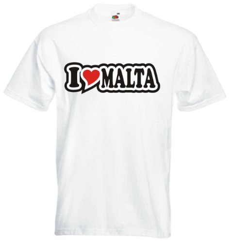 T-Shirt - Herren - weiß - M - I Love Heart - I Love Malta - Bedruckt - lustig witzige Sprüche - Name - Fasching Party Fun Geschenk von Black Dragon