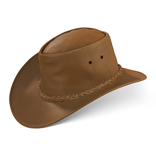 Black Forest Fox® Melbourne Western Cowboy Leder Wickel Hut Flex-Hat in (Beige Brown, L) von Black Forest Fox