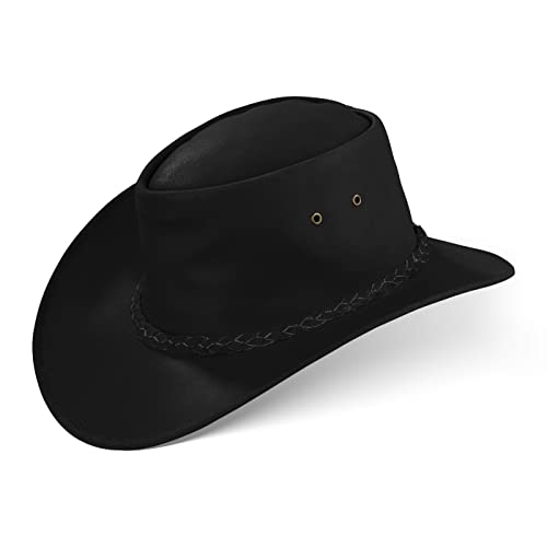 Black Forest Fox® Melbourne Western Cowboy Leder Wickel Hut Flex-Hat in (Black, L) von Black Forest Fox