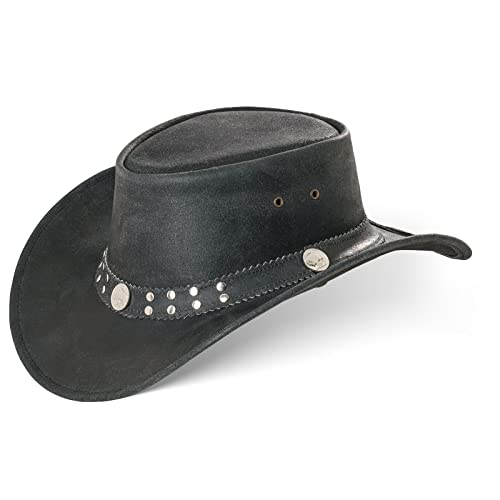 Black Forest Fox Buffalo Bill Herren Damen Western Cowboy Leder Hut Vintage Black Größe L von Black Forest Fox