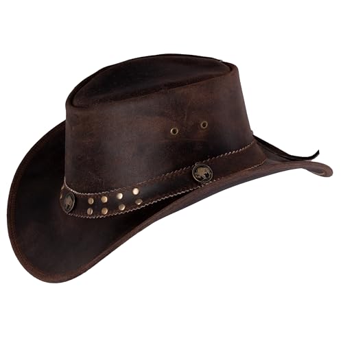 Black Forest Fox Buffalo Bill Herren Damen Western Cowboy Leder Hut in Braun Größe M von Black Forest Fox