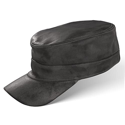 BLACK FOREST FOX Herren Damen Leder Cuba Army Cap Hut Schirmmütze in (Graphite) von BLACK FOREST FOX