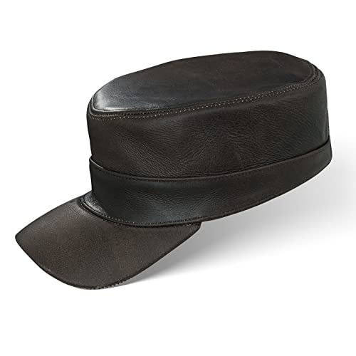 BLACK FOREST FOX Herren Damen Leder Cuba Army Cap Hut Schirmmütze in Brown-Anilin von BLACK FOREST FOX