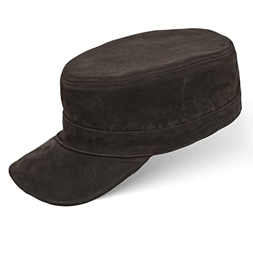 BLACK FOREST FOX Herren Damen Leder Cuba Army Cap Hut Schirmmütze in versch. Farben & Leder (Marrone) von BLACK FOREST FOX