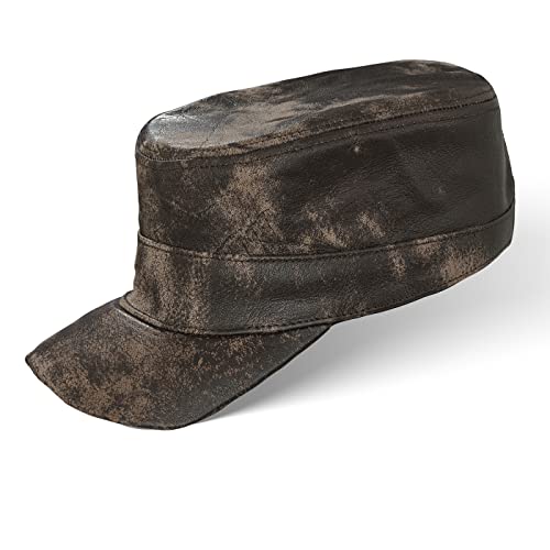 BLACK FOREST FOX Herren Damen Leder Cuba Army Cap Hut Schirmmütze in versch. Farben & Leder (Vintage-Brown) von BLACK FOREST FOX