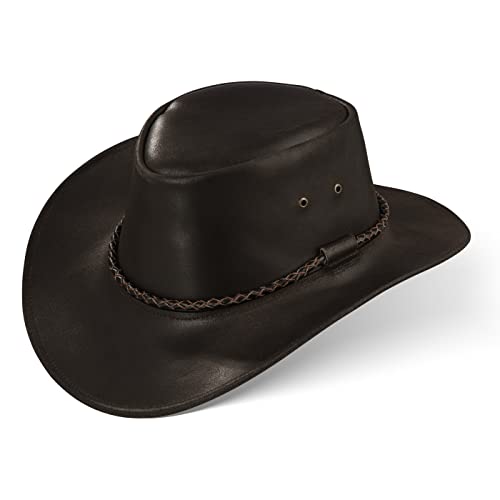 Black Forest Fox JERO Unisex Western Cowboy Reiten Leder Sonnen Hut in (L, Braun) von Black Forest Fox