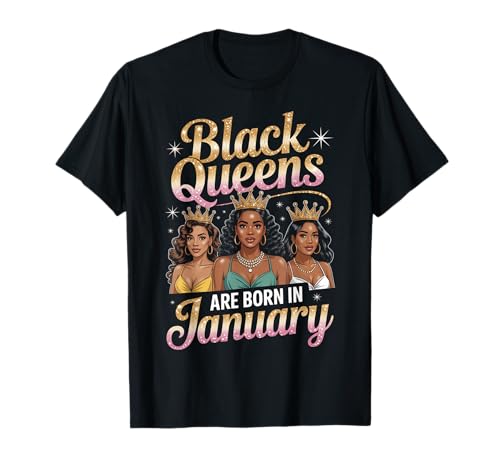 Black Queens Are Born In January Birthday Girl Afro-Krone T-Shirt Black Queens Are Born In January Birthday Girl Afro-Krone T-Shirt von Black Girl Magic Birthday Shirt Company LLC