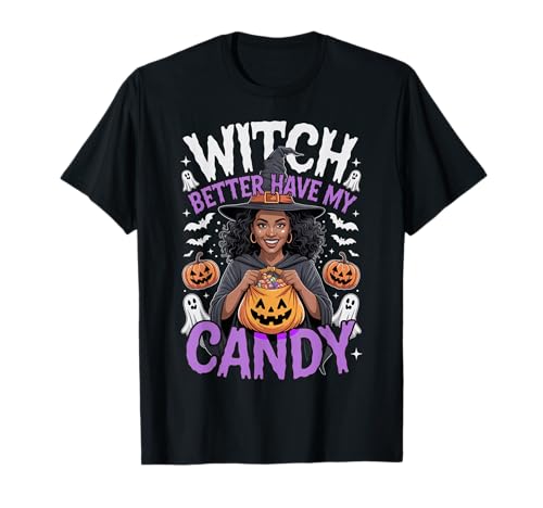 Hübsche Schwarze Hexe Halloween Candy Black Mama Mama Mama Damen T-Shirt Hübsche Schwarze Hexe Halloween Candy Black Mama Mama Mama Damen T-Shirt von Black Girl Magic Tees NYC