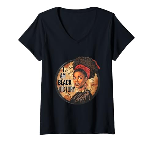 Damen Ich Bin Black History Month African Pride Black Fist American T-Shirt mit V-Ausschnitt Damen Ich Bin Black History Month African Pride Black Fist American T-Shirt mit V-Ausschnitt von Black History Month Design Shop