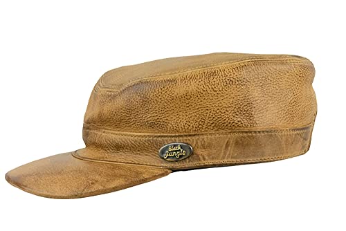 Black Jungle Castro Army Cap Leder Cap Military Cap Biker Kappe, One-Size (Sand, Einheitsgröße) von Black Jungle