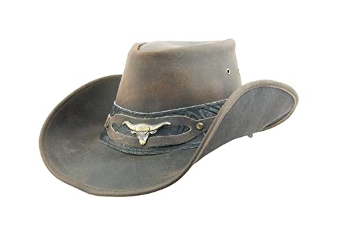 Black Jungle Ontario Outdoor Western Lederhut Australien Cowboy Lederhüte Reiterhut Unisex (as3, Alpha, l, Braun/Schwarz) von Black Jungle