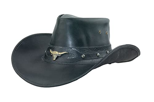 Black Jungle Ontario Outdoor Western Lederhut Australien Cowboy Lederhüte Reiterhut Unisex (as3, Alpha, l, Schwarz) von Black Jungle