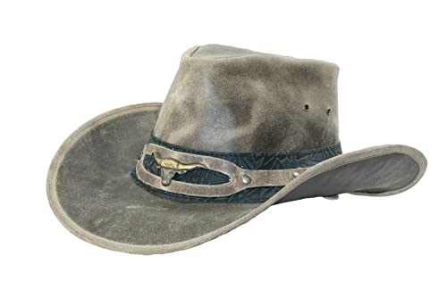 Black Jungle Ontario Outdoor Western Lederhut Australien Cowboy Lederhüte Reiterhut Unisex (as3, Alpha, m, Charcoal/Schwarz) von Black Jungle