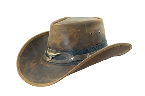 Black Jungle Ontario Outdoor Western Lederhut Australien Cowboy Lederhüte Reiterhut Unisex (as3, Alpha, m, Tan/Schwarz) von Black Jungle