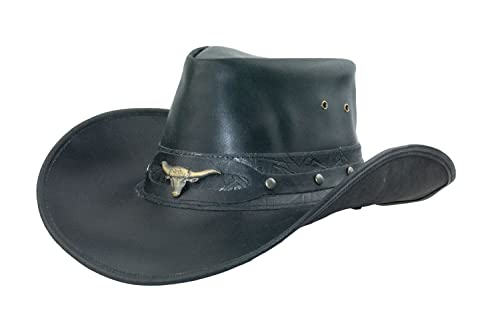 Black Jungle Ontario Outdoor Western Lederhut Australien Cowboy Lederhüte Reiterhut Unisex (as3, Alpha, x_l, Schwarz) von Black Jungle