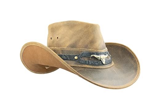 Black Jungle Ontario Outdoor Western Lederhut Australien Cowboy Lederhüte Reiterhut Unisex (as3, Alpha, x_l, Tan) von Black Jungle