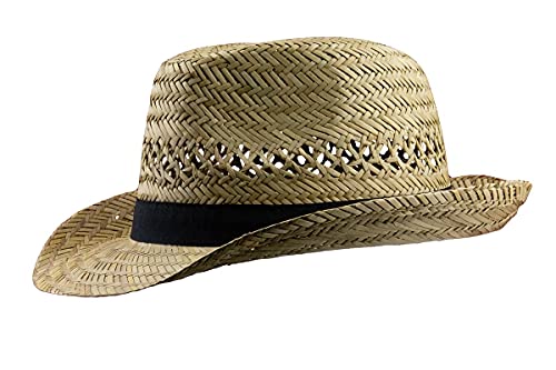 Black Jungle Varadero Strohhut Natur Sommerhut Strohhüte Havanna Hut Unisex Bogart Fedorahut (57) von Black Jungle